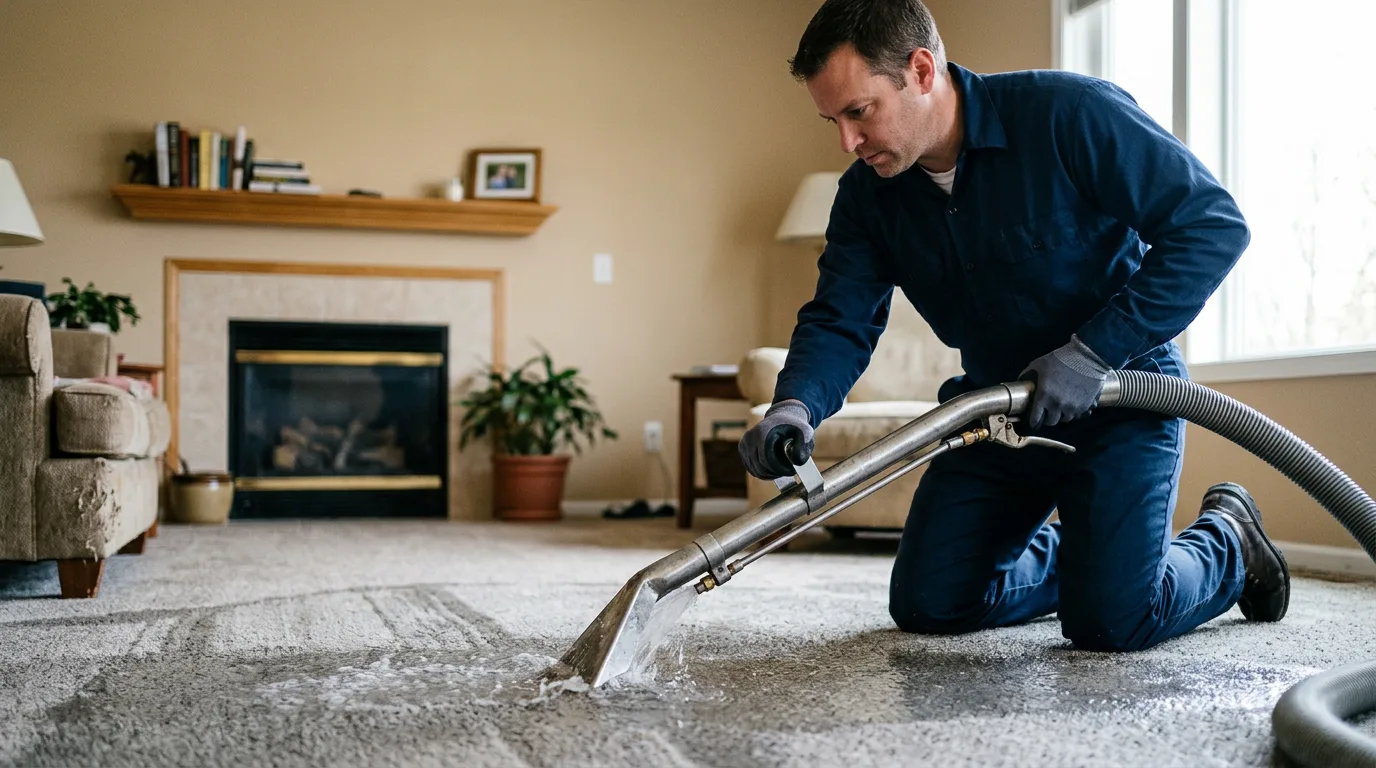 Water damage restoration technician working near Urbana, OH